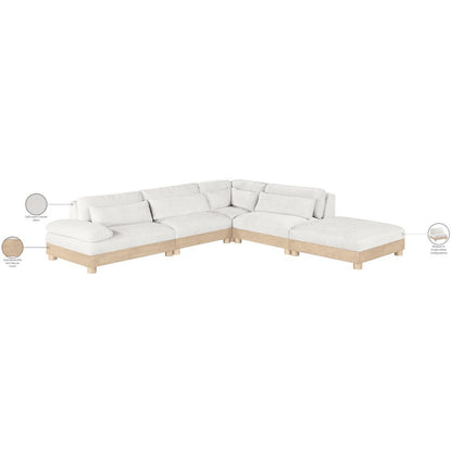 Turin 120" Cream Chenille Fabric Upholstered 5pc. Modular Sectional