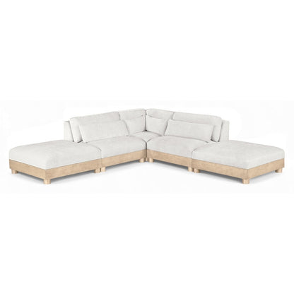 Turin 120" Cream Chenille Fabric Upholstered 5pc. Modular Sectional