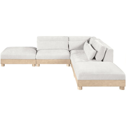 Turin 120" Cream Chenille Fabric Upholstered 5pc. Modular Sectional