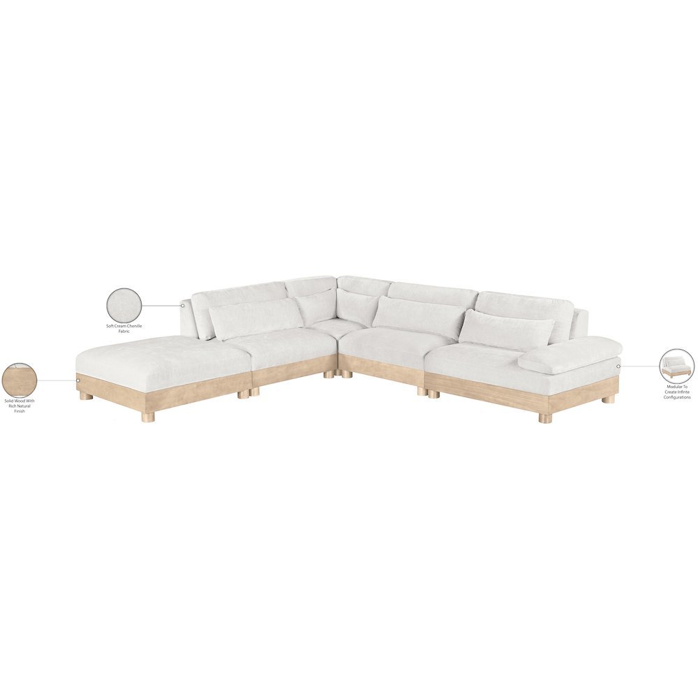 Turin 127.75" Cream Chenille Fabric Upholstered 5pc. Modular Sectional