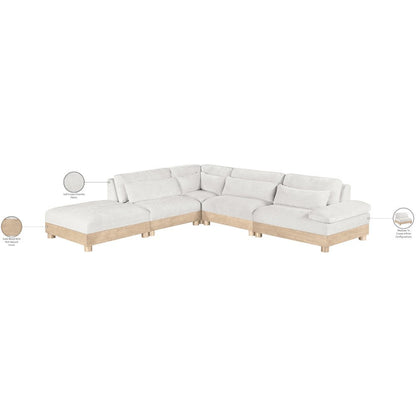 Turin 127.75" Cream Chenille Fabric Upholstered 5pc. Modular Sectional