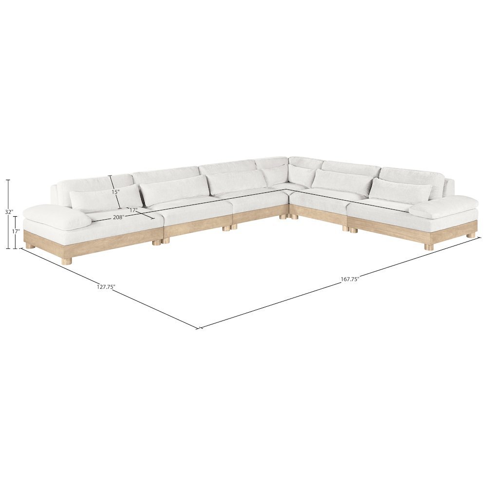 Turin 167.75" Cream Chenille Fabric Upholstered 6pc. Modular Sectional