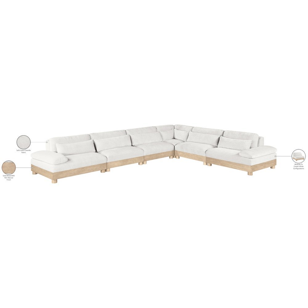 Turin 167.75" Cream Chenille Fabric Upholstered 6pc. Modular Sectional