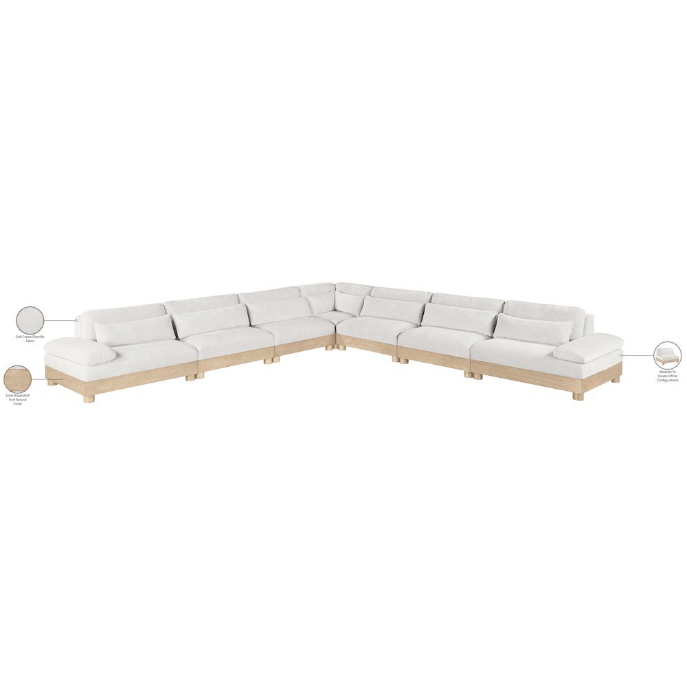 Turin 167.75" Cream Chenille Fabric Upholstered 7pc. Modular Sectional