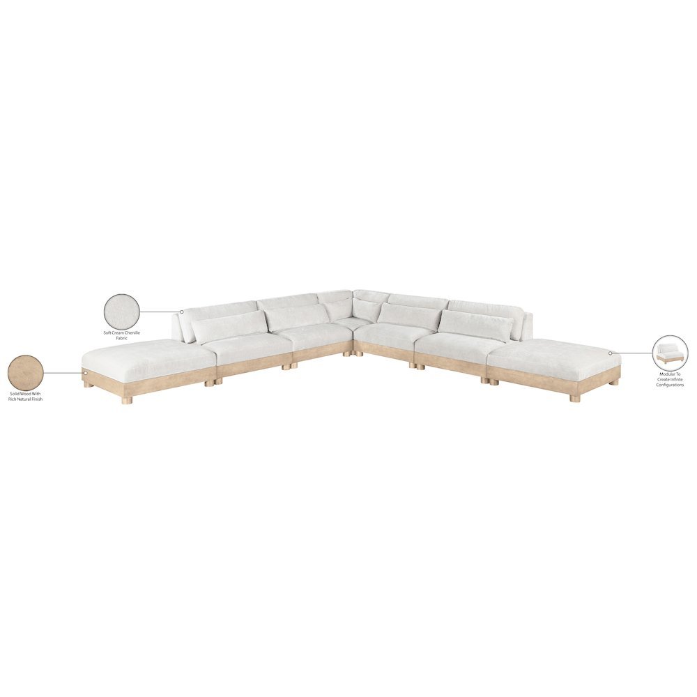 Turin 160" Cream Chenille Fabric Upholstered 7pc. Modular Sectional