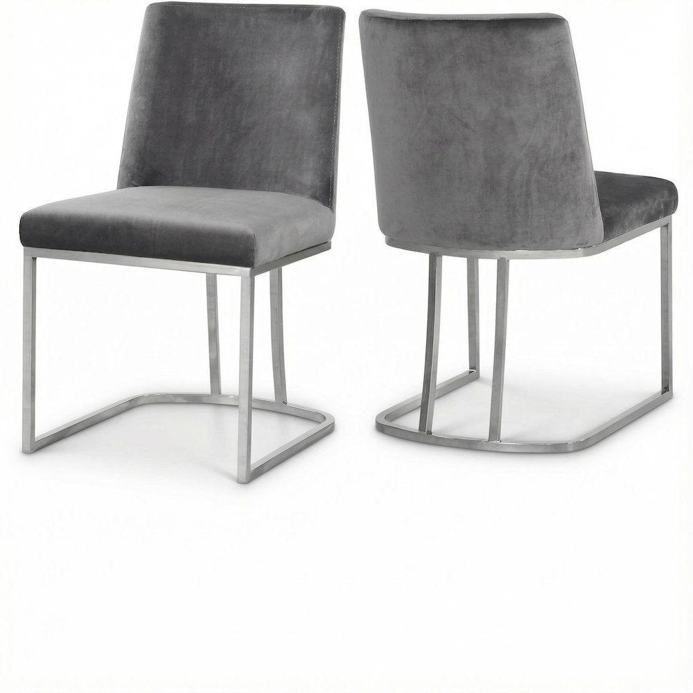 Chrome Velvet Dining Chairs Set of 2 with Contemporary Design