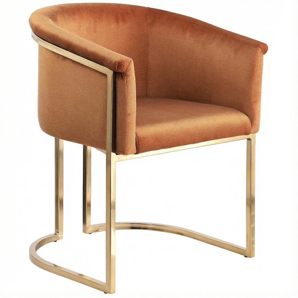 Brushed Brass Dining Chair with Cognac Velvet Upholstery and Contemporary Design