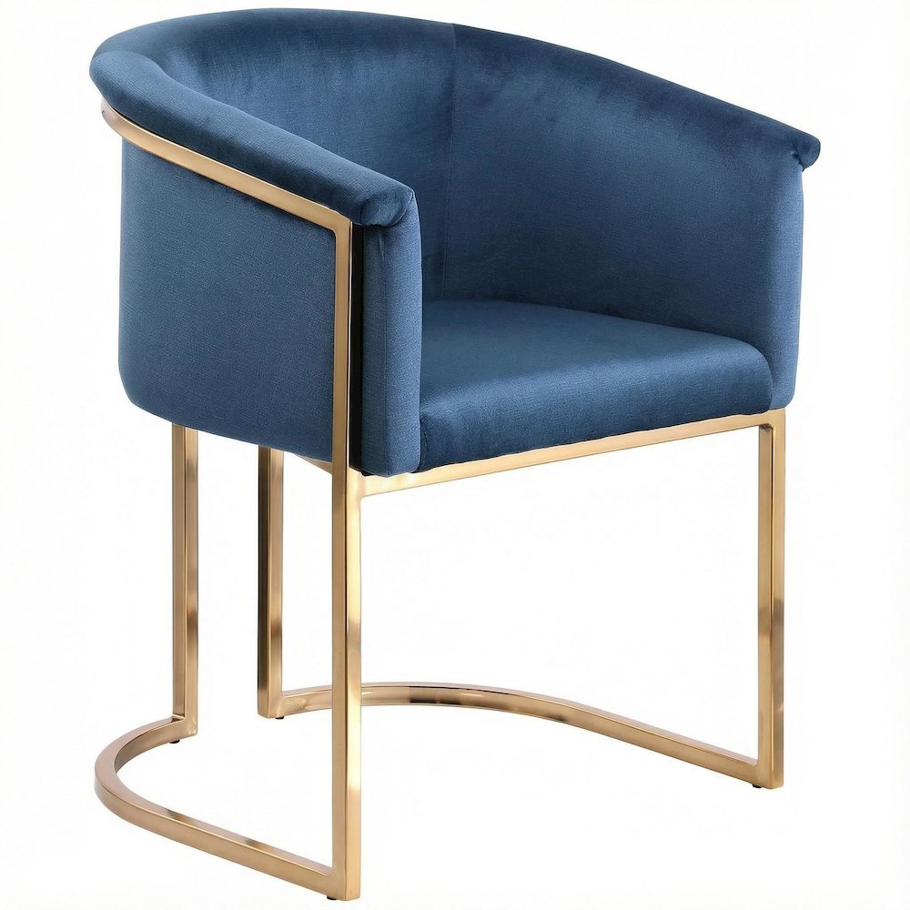 Navy Velvet Dining Chair with Brushed Brass Legs and Cushioned Seat