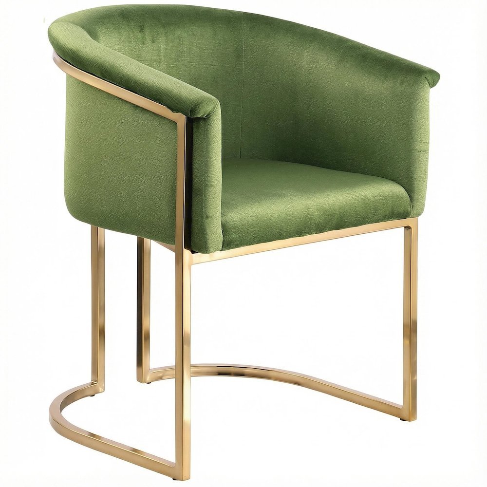 Brushed Brass Dining Chair with Olive Velvet Upholstery and Contemporary Design
