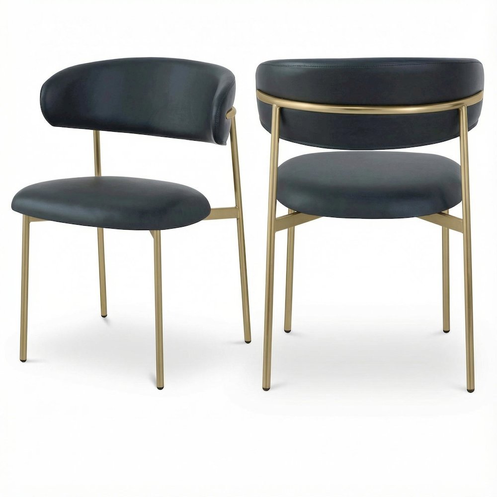 Brushed Gold Dining Chair Set of 2 Vegan Leather Upholstery and Contemporary