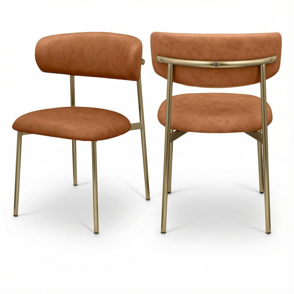 Brushed Gold Vegan Leather Dining Chair Set of 2 with Contemporary Design