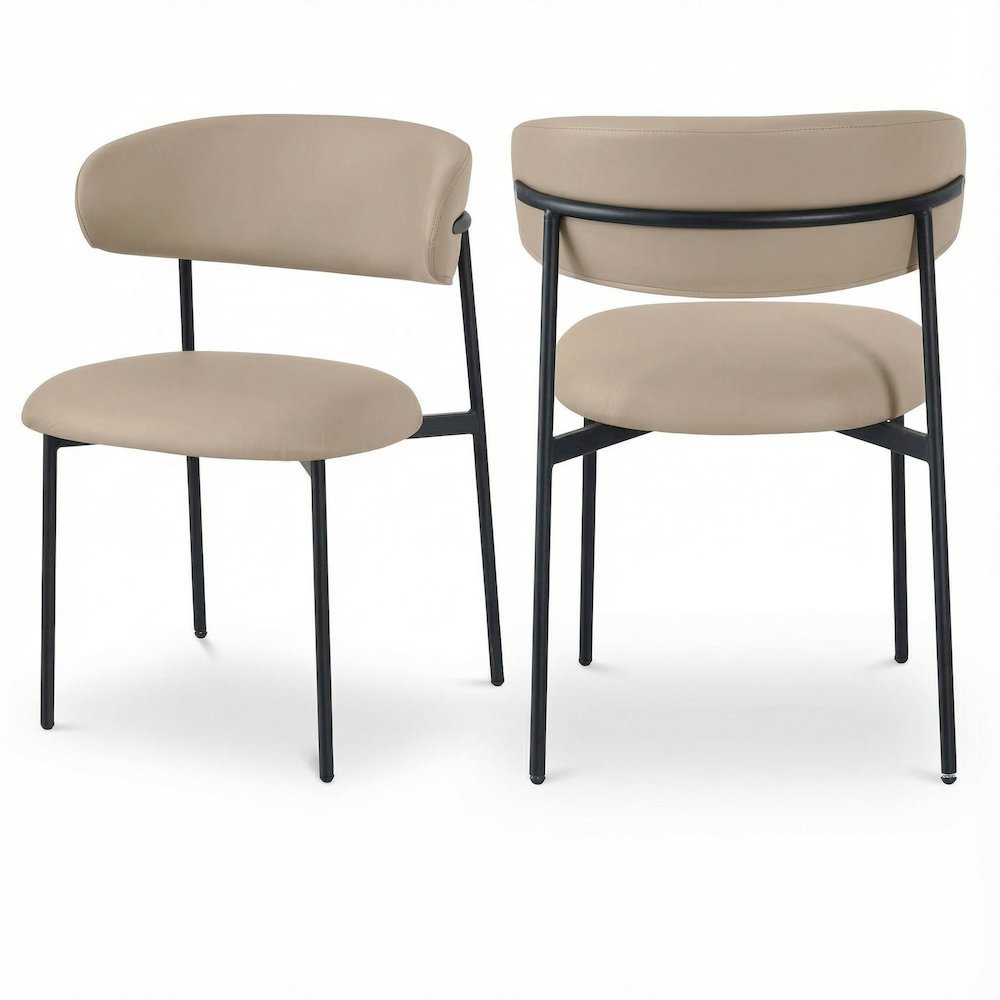 Matte Black Vegan Leather Dining Chairs Set of 2 with Contemporary