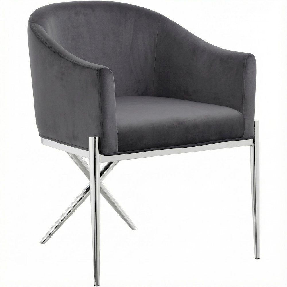 Chrome Velvet Dining Chair with Armrests and Contemporary Design, Single Piece