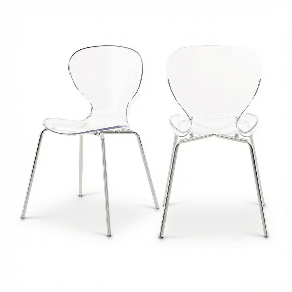 Chrome Metal Dining Chair Set of 2 with Contemporary Design and Durable Frame