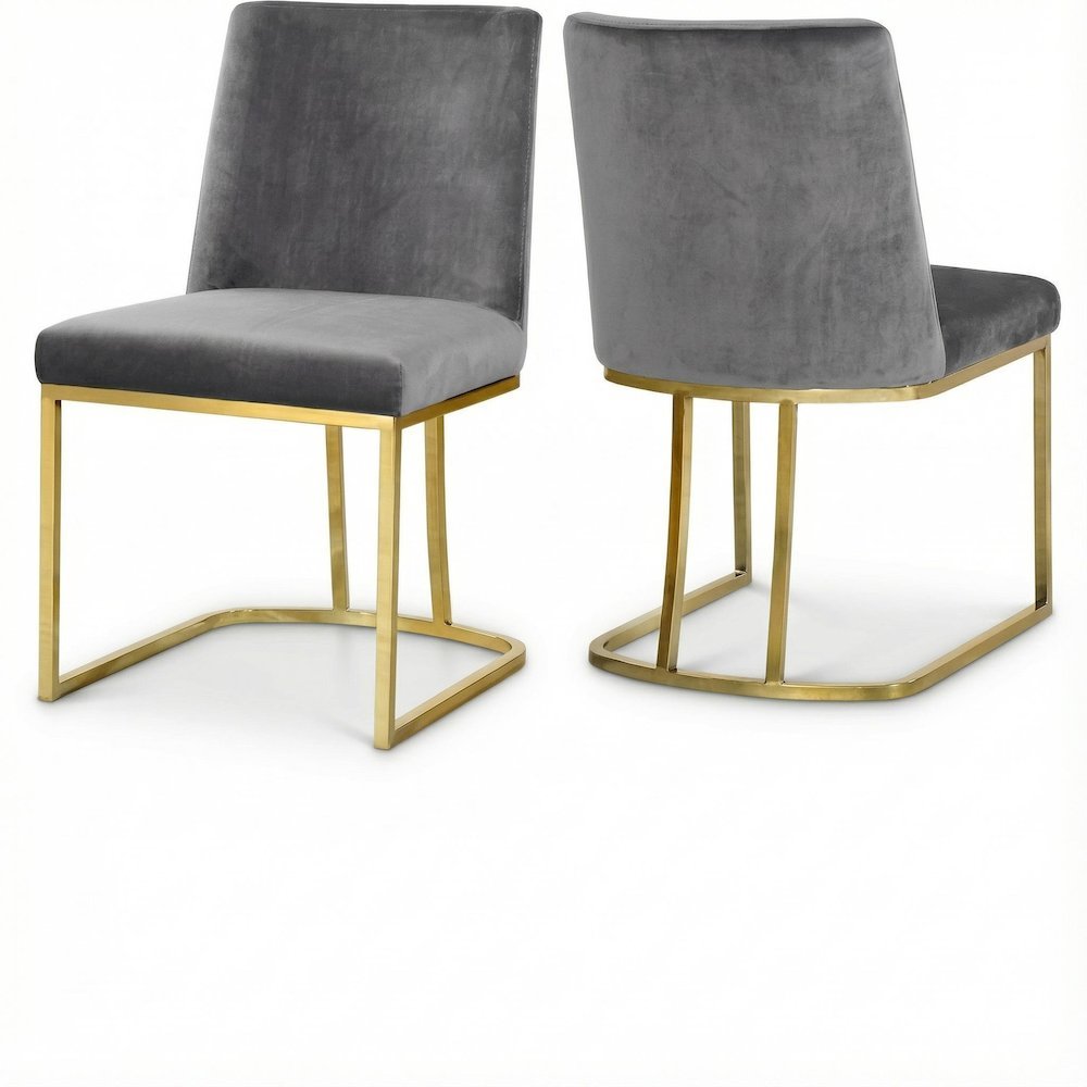 Gold Velvet Dining Chair Set of 2 with Contemporary Back Design