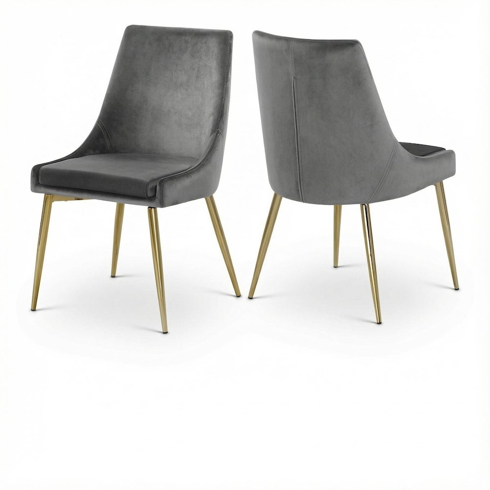 Gold Velvet 2-Piece Dining Chair Set with Cushioned Seat and Contemporary Design