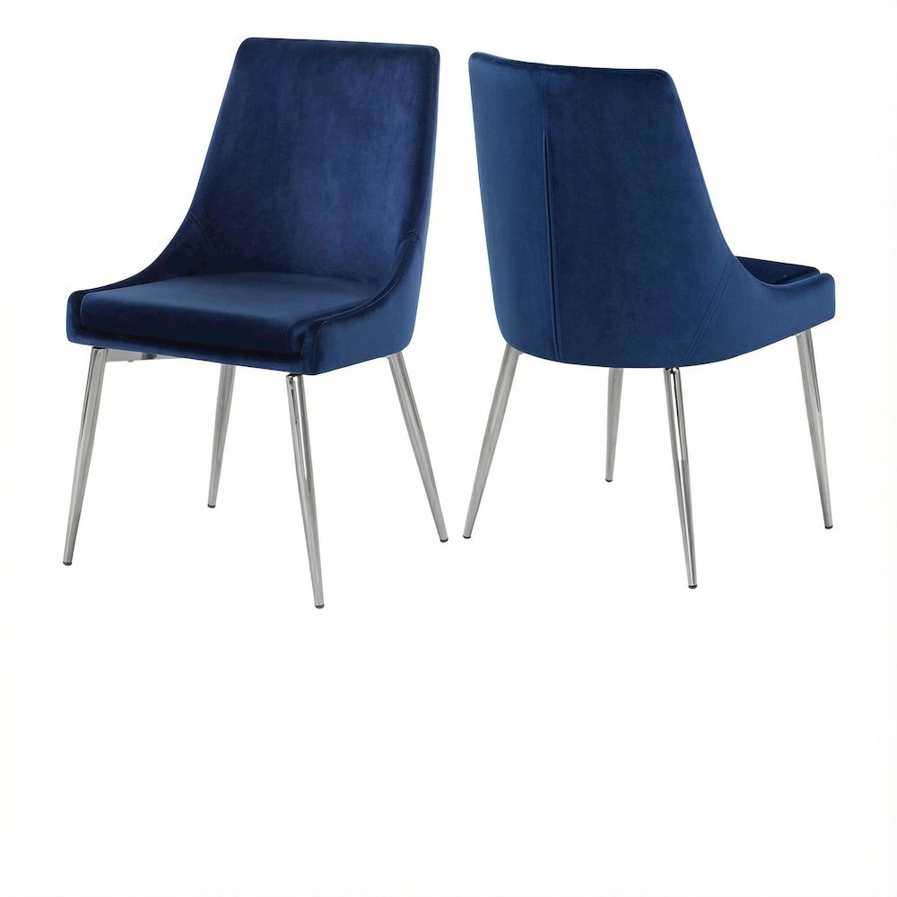 Chrome Dining Chairs Set of 2 with Navy Velvet Upholstery