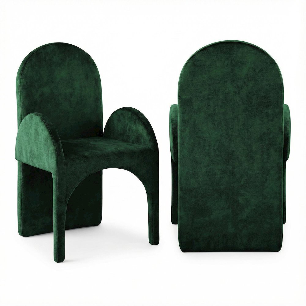 Emerald Velvet Dining Arm Chair Set of 2 - Contemporary Design, Comfortable Seat