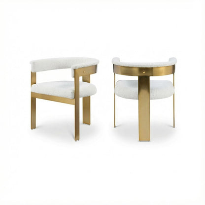 Brushed Gold Fabric Dining Chair Set of 2 with Armrests and Contemporary Design