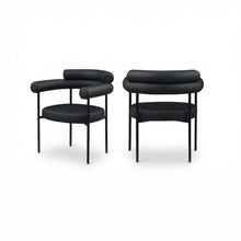 Matte Black Vegan Leather Dining Chairs Set of 2 with Armrests