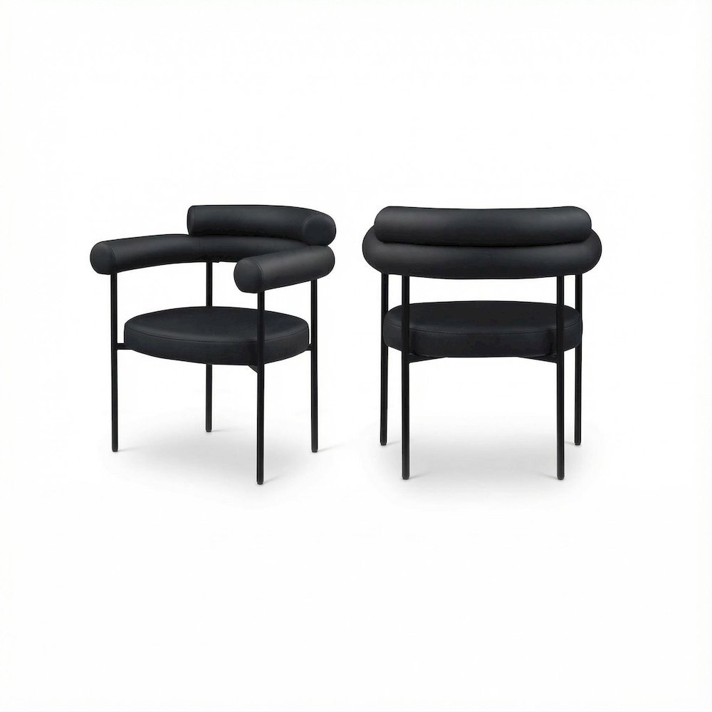 Matte Black Vegan Leather Dining Chairs Set of 2 with Armrests