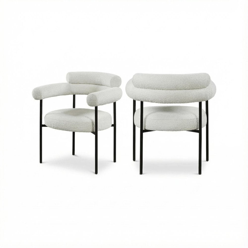Matte Black Boucle Fabric Dining Chairs Set of 2 with Arms Contemporary Design