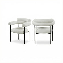 Matte Black Boucle Fabric Dining Chairs Set of 2 with Arms Contemporary Design