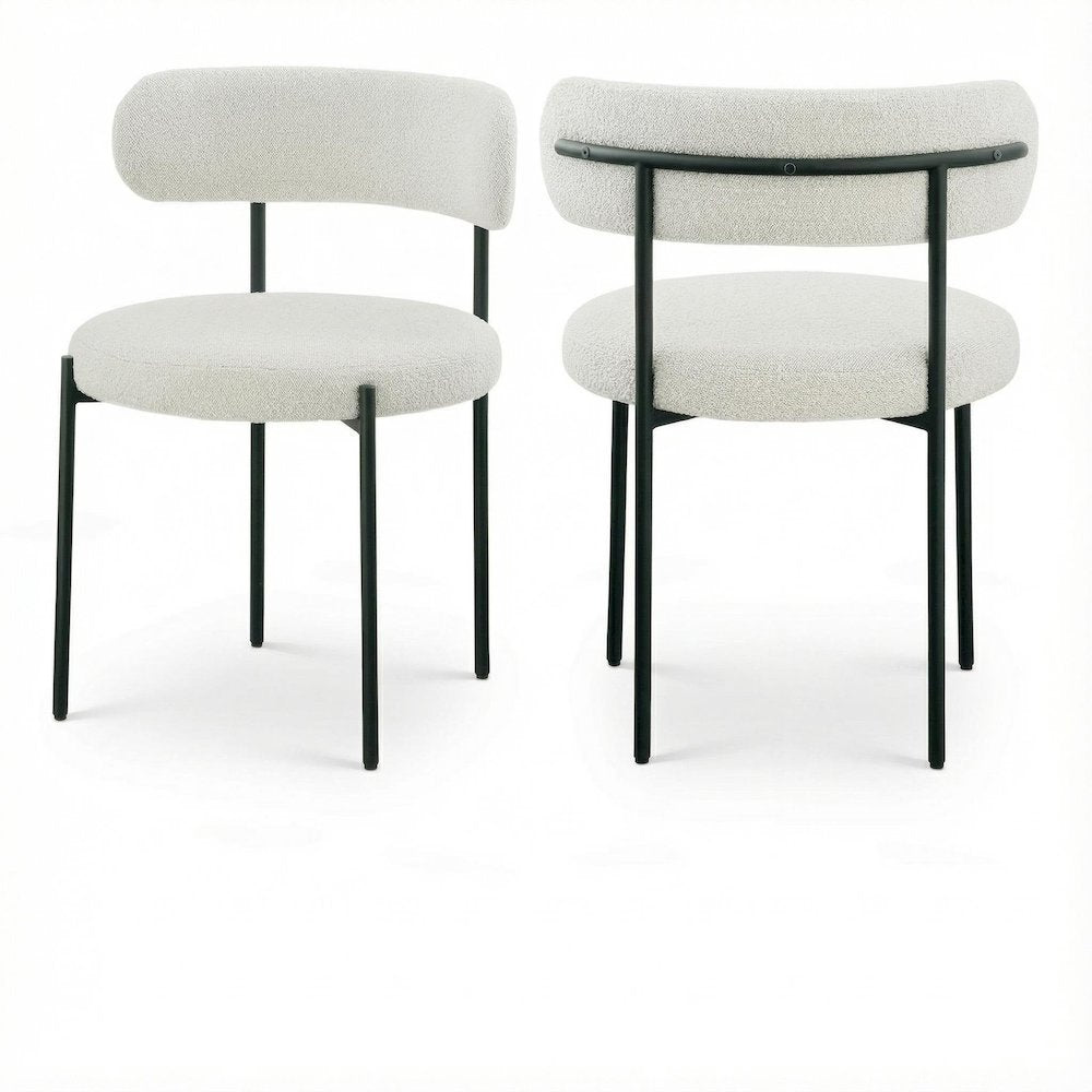 Matte Black Boucle Dining Chairs Set of 2 with Contemporary Backrest Design