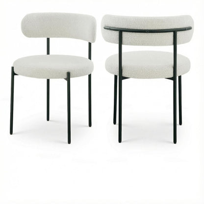 Matte Black Boucle Dining Chairs Set of 2 with Contemporary Backrest Design