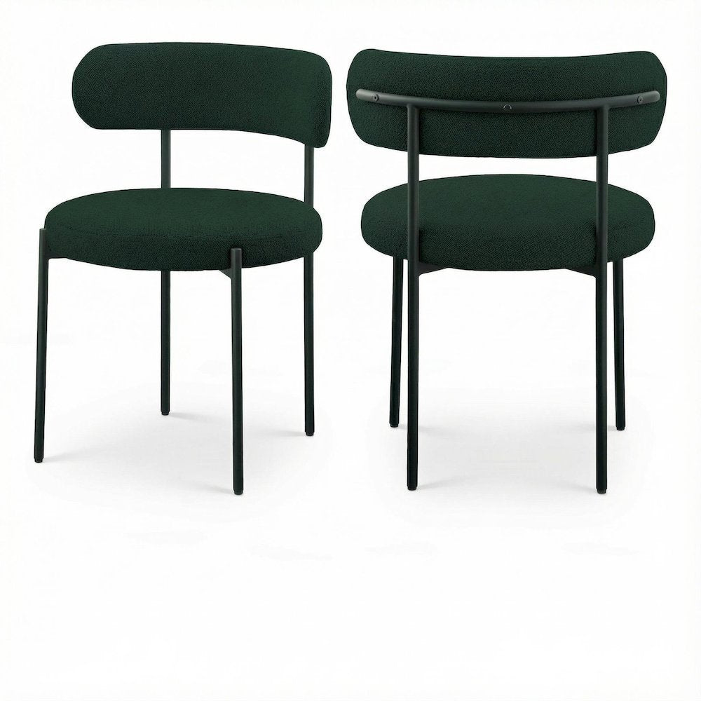 Matte Black Boucle Fabric Dining Chairs Set of 2 with Contemporary Design