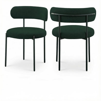 Matte Black Boucle Fabric Dining Chairs Set of 2 with Contemporary Design