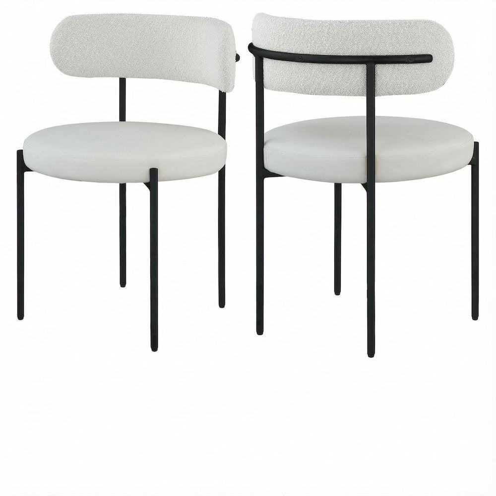 Matte Black Vegan Leather and Boucle Dining Chair Set of 2