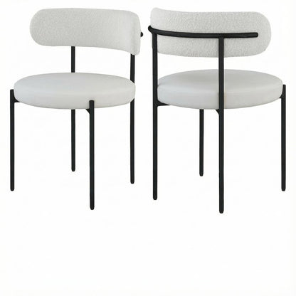 Matte Black Vegan Leather and Boucle Dining Chair Set of 2