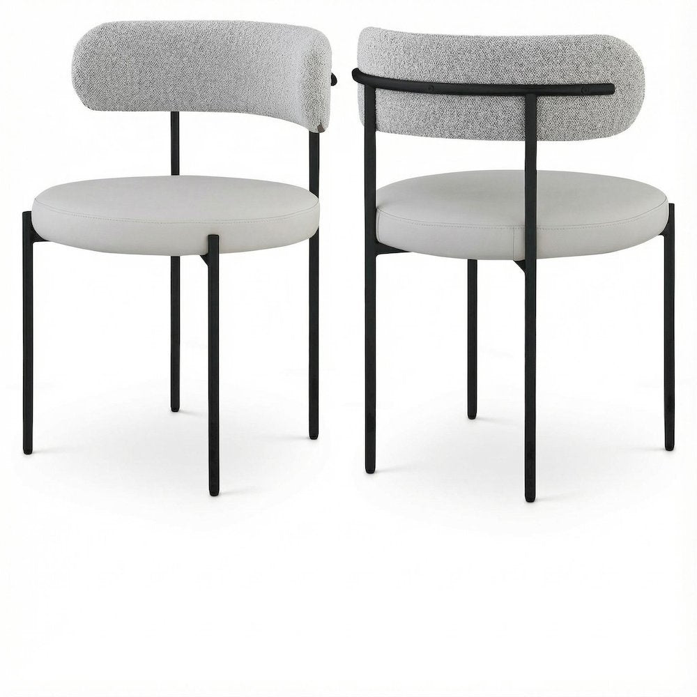 Matte Black Vegan Leather and Boucle Dining Chair Set of 2