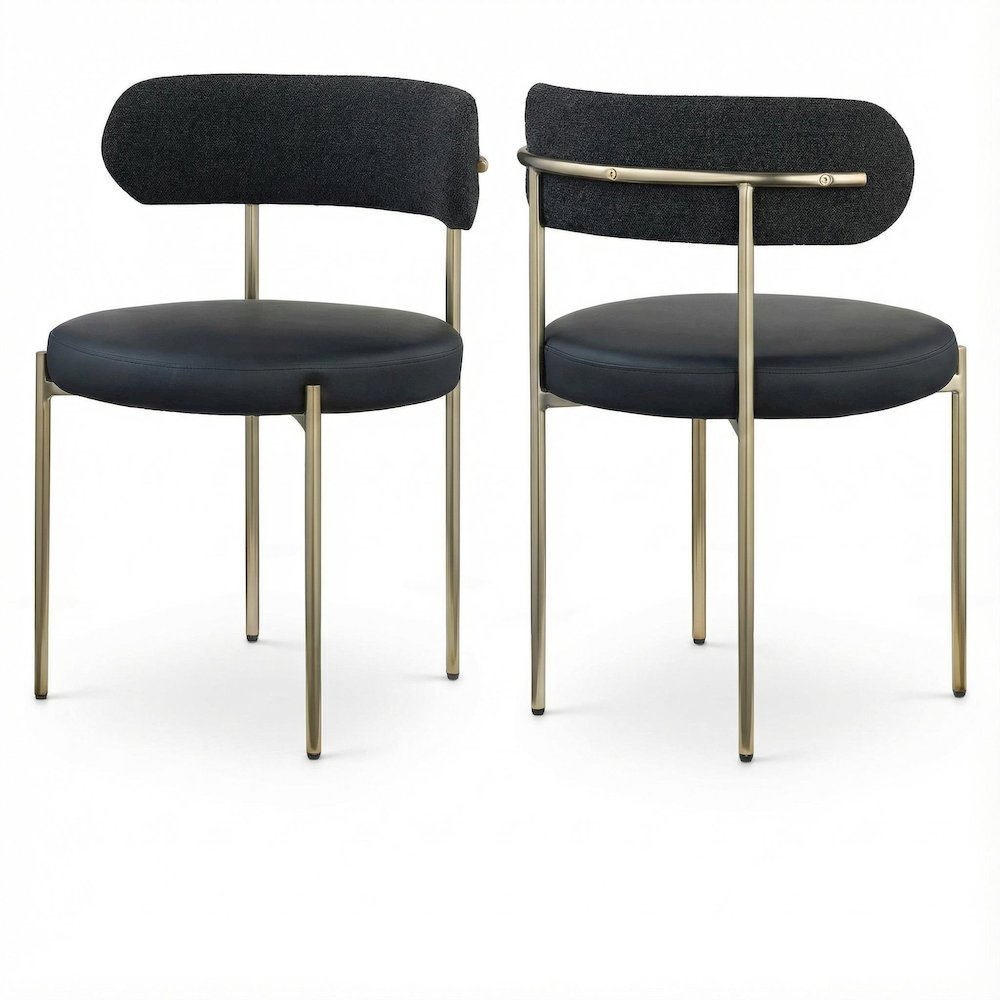 Brushed Brass Vegan Leather Dining Chair Set of 2 with Boucle Fabric