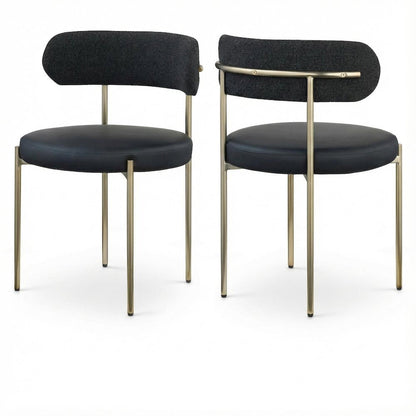 Brushed Brass Vegan Leather Dining Chair Set of 2 with Boucle Fabric