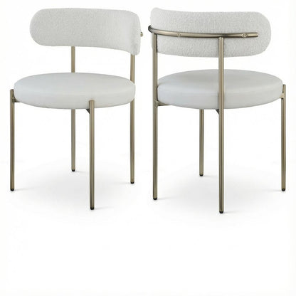 Brushed Brass Vegan Leather and Boucle Dining Chairs Set of 2