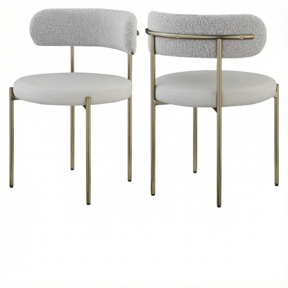Brushed Brass Vegan Leather and Boucle Dining Chairs Set of 2