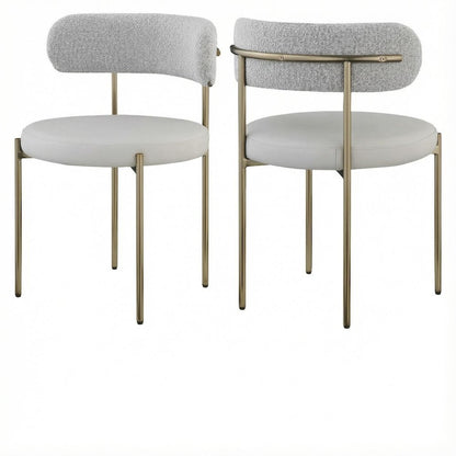 Brushed Brass Vegan Leather and Boucle Dining Chairs Set of 2