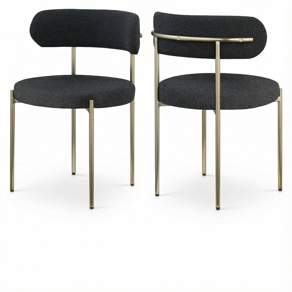 Brushed Brass Dining Chair Set of 2 with Boucle Fabric and Contemporary Design