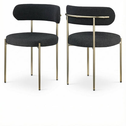 Brushed Brass Dining Chair Set of 2 with Boucle Fabric and Contemporary Design