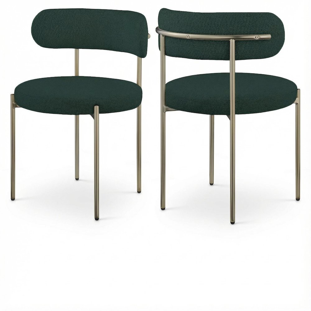 Brushed Brass Dining Chair Set of 2 with Boucle Fabric Cushioned Seats