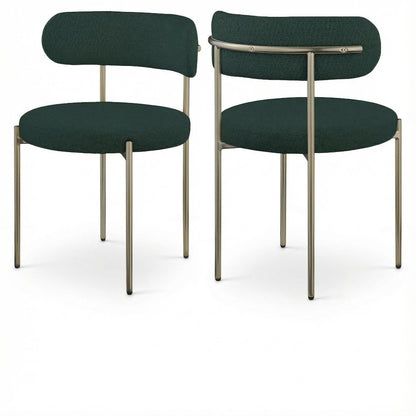 Brushed Brass Dining Chair Set of 2 with Boucle Fabric Cushioned Seats