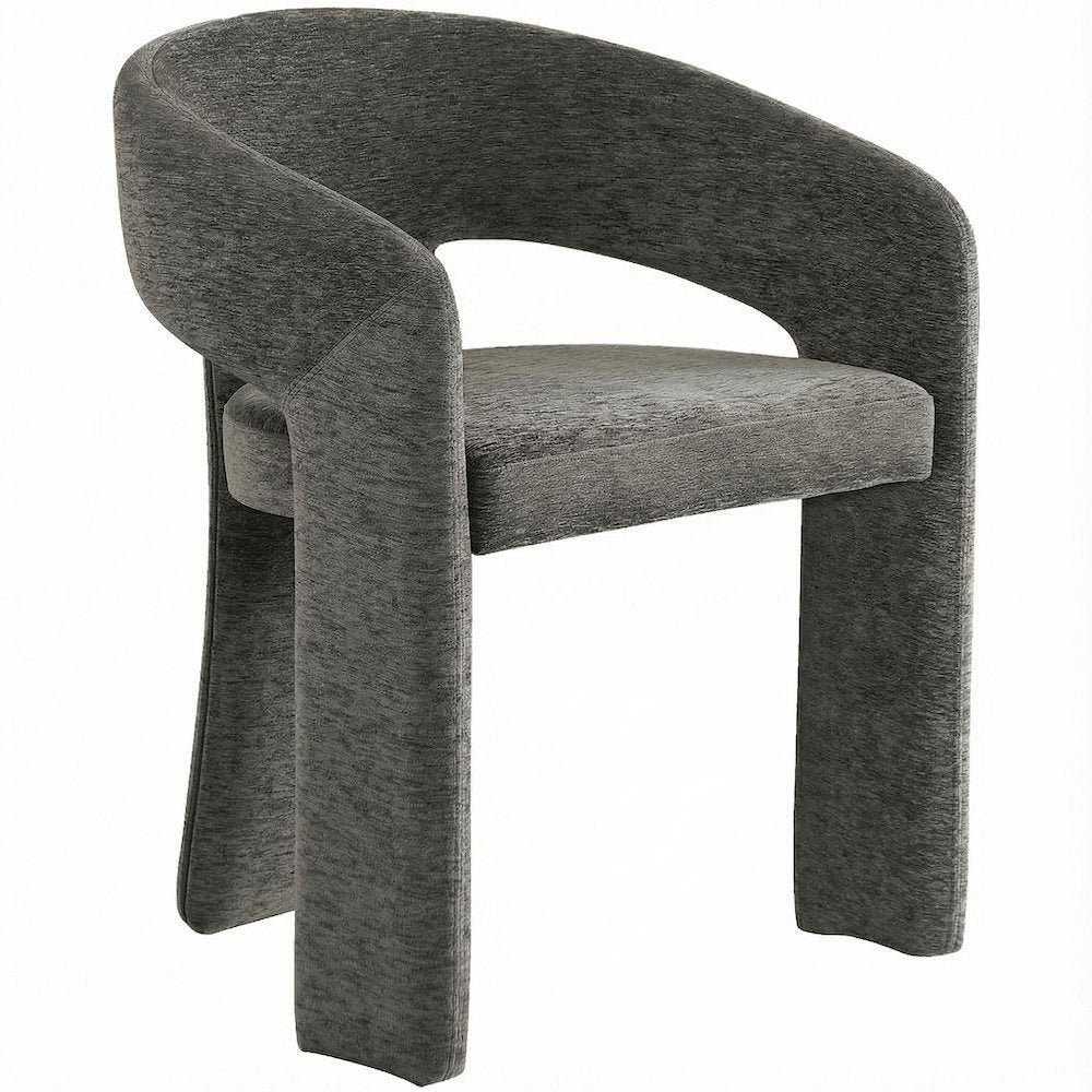 Gray Plush Fabric Dining Chair with Arm Support and Contemporary Design Set of 2