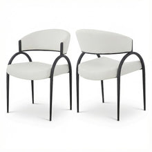Matte Black Dining Chair Set of 2 with Linen Textured Fabric and Armrests