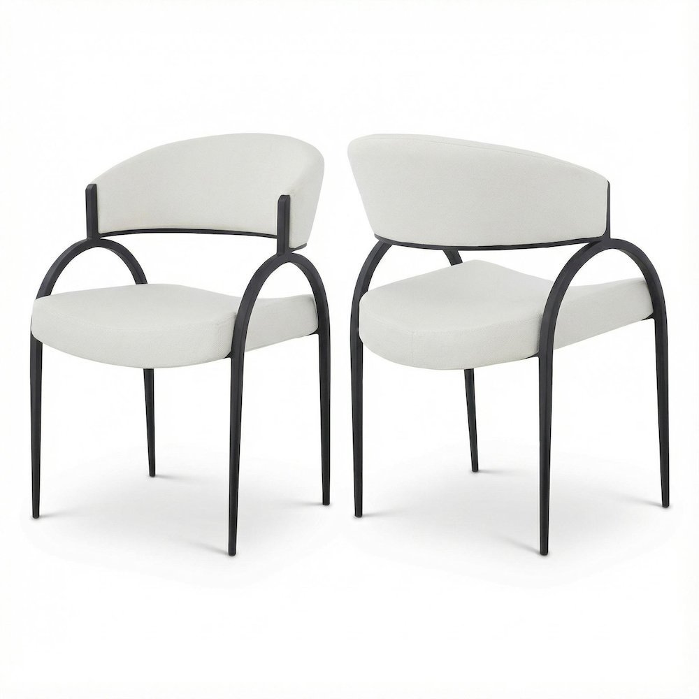 Matte Black Dining Chair Set of 2 with Linen Textured Fabric and Armrests
