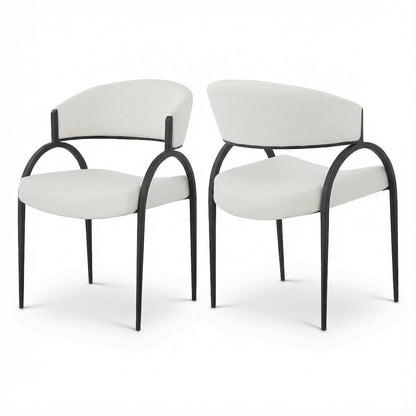 Matte Black Dining Chair Set of 2 with Linen Textured Fabric and Armrests