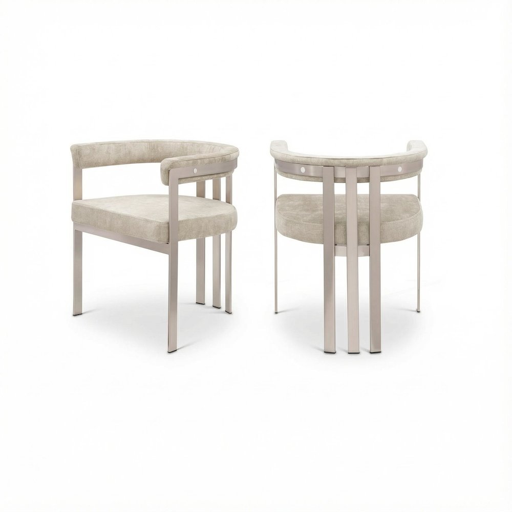 Brushed Silver Velvet Dining Chair 2-Piece Set with Armrests