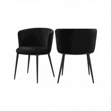 Matte Black Velvet Dining Chairs Set of 2 with Contemporary Back Height
