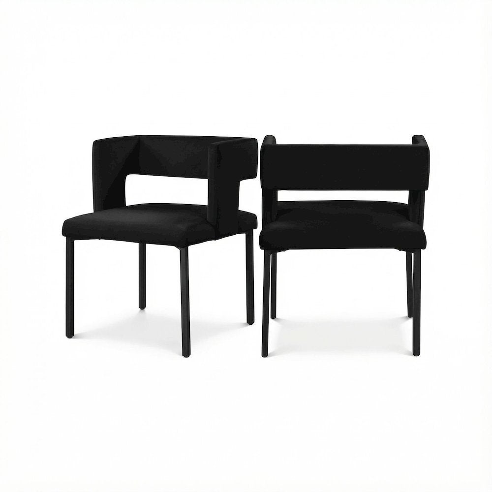 Matte Black Velvet Dining Chairs Set of 2 with Contemporary Style
